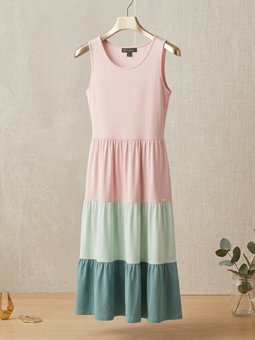 Lands' End Sleeveless Tiered Maxi Dress - Pink/Light Green/Teal